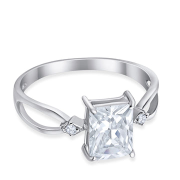 Halo Wedding Ring Baguette Round Simulated Cubic Zirconia 925 Sterling Silver